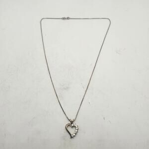 Sunstone SU 925 Italy Gold Vermeil Box Chain Heart Clear Stone Necklace 3.44g